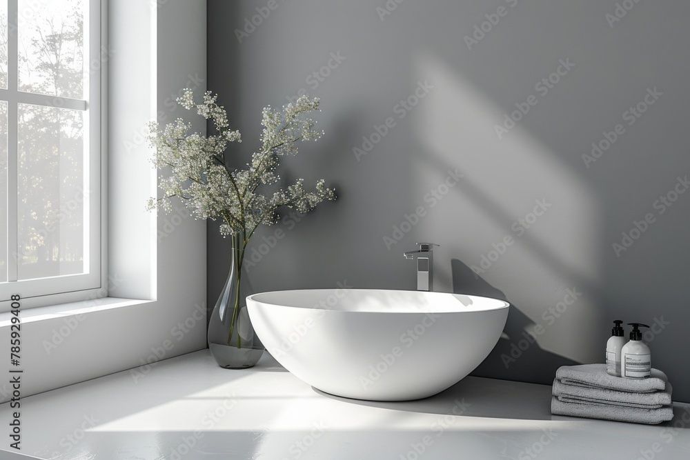 Fototapeta premium Bathroom Wall Mockup created with Generative AI