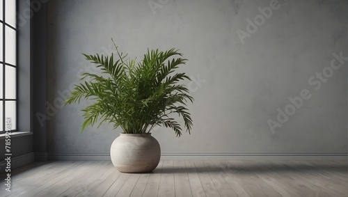 empty pale wall with a plant in a vase