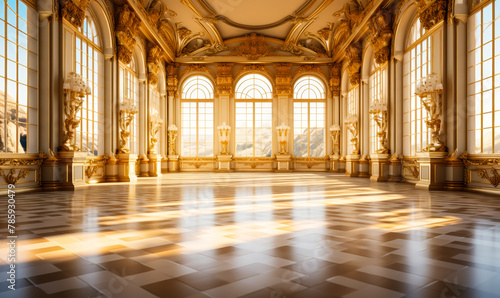 Opulent Neoclassical Grandeur  Golden Ballroom with Palatial Rococo Splendor