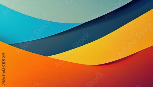 Vibrant Colorful Curves Background, Artistic Display of Color Spectrum and Paper Texture, abstract color stripe pattern, graphic, yellow, orange, blue palette.