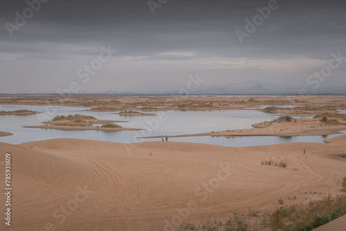 The river going through the desert in Wuhai  Inner Mongolia  China