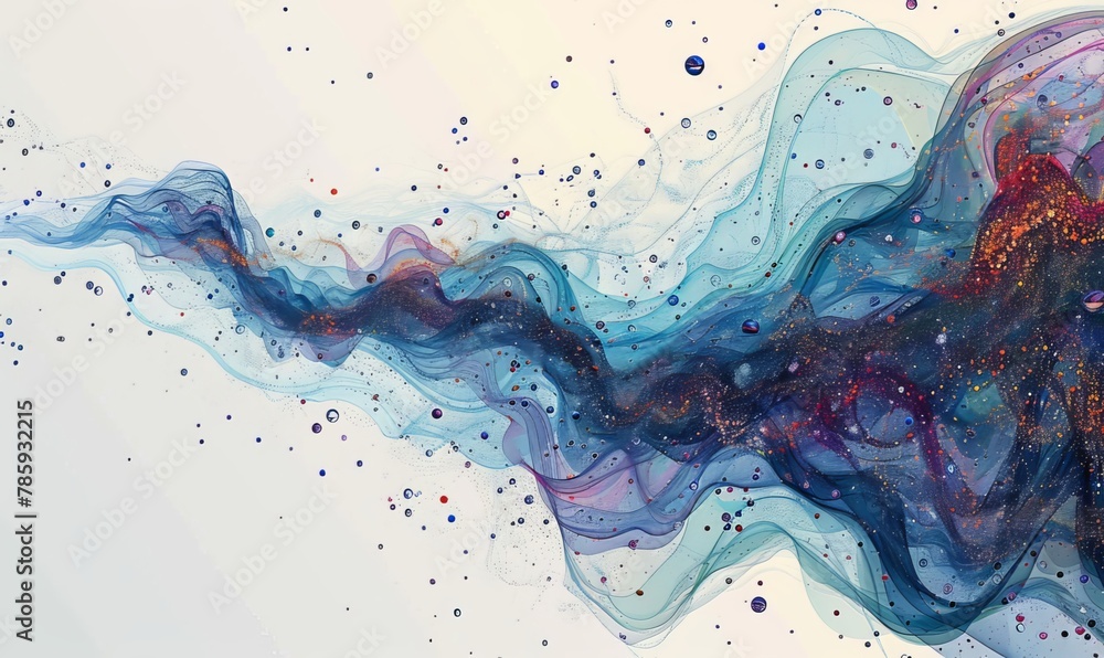 Fototapeta premium An abstract depiction of a stream, symbolizing artificial intelligence, big data, technology, AI, data transfer, data flow, large language models