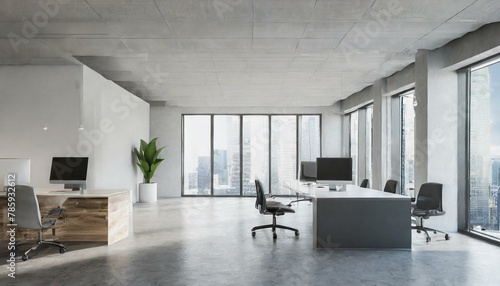 Clean Canvas: White Open Space Office Interior with Mockup Wall"