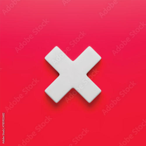 3D realistic wrong check mark sign on red. No or incorrect check mark. Disapprove or wrong choice. Multiplication mathematical, arithmetic symbol for working with calculations three-dimensional vector