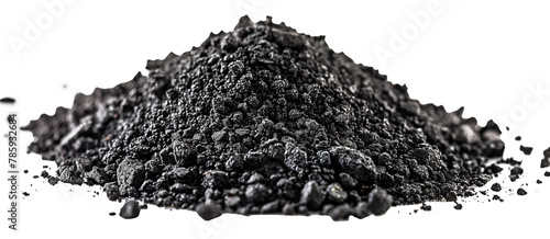 Textured black volcanic gravel spread isolated on transparent background