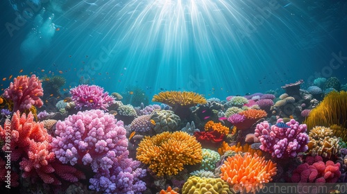 In the Heart of the Ocean: Dynamic Underwater Photography Showcasing a Lively Coral Reef © Super Shanoom