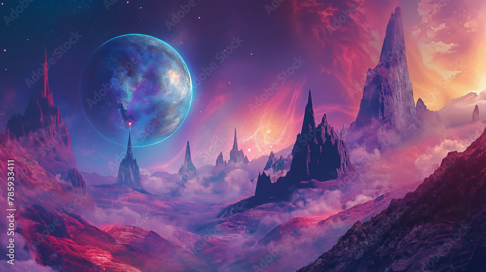 Cosmic Landscapes Create surreal cosmic landscapes with vibrant colors and celestial elements