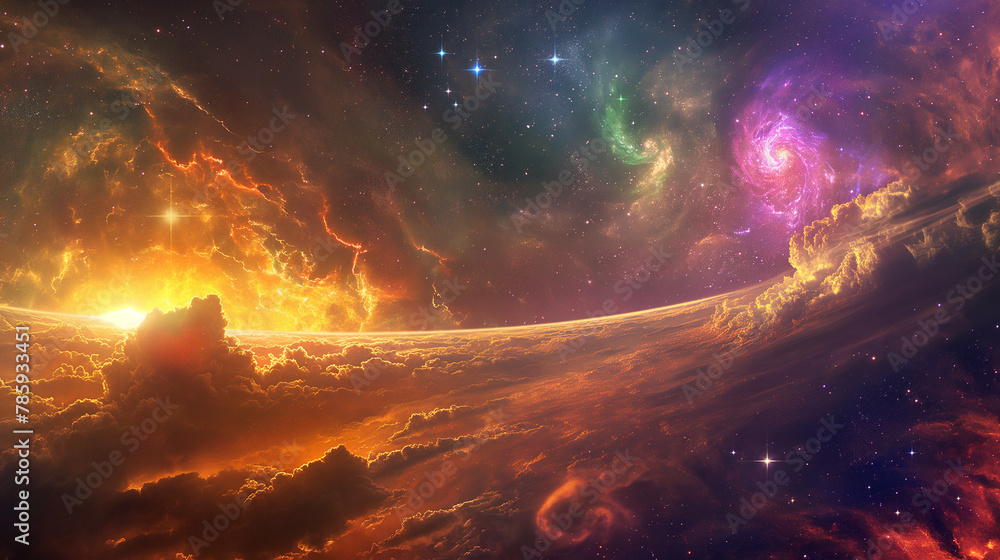 Cosmic Landscapes Create surreal cosmic landscapes with vibrant colors and celestial elements
