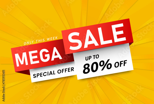 Mega sale banner  template dynamic 3d rays geometry