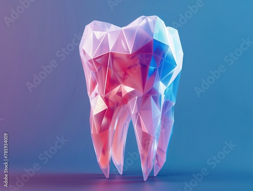 A 3D model of a medically healthy human tooth, depicted in low poly style, symbolizing modern medicine. This imagery reflects the concept of online medical consultations