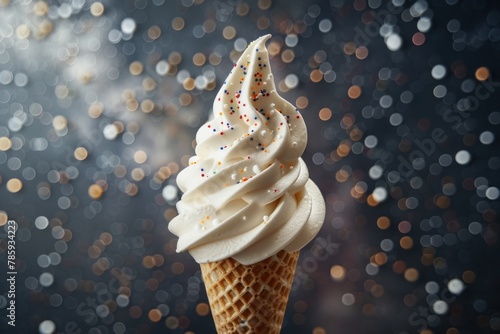 Delicious summer dessert: a cone filled with creamy ice cream. 