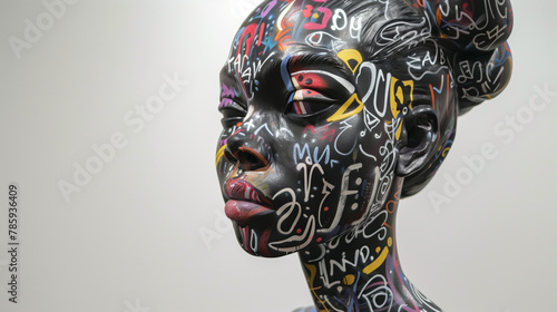 Black beautiful woman in graffiti. AI generation.