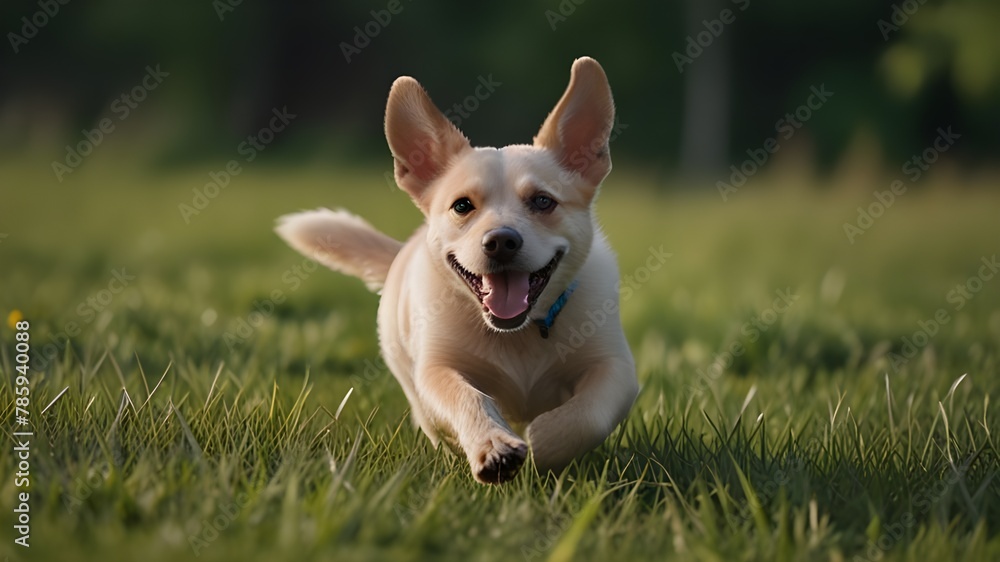 Spring, summer concept, playful happy pet dog puppy running in the grass and listening with funny ears Generative Ai
Spring, summer concept, playful happy pet dog puppy running in the grass and listening with funny ears Generative Ai