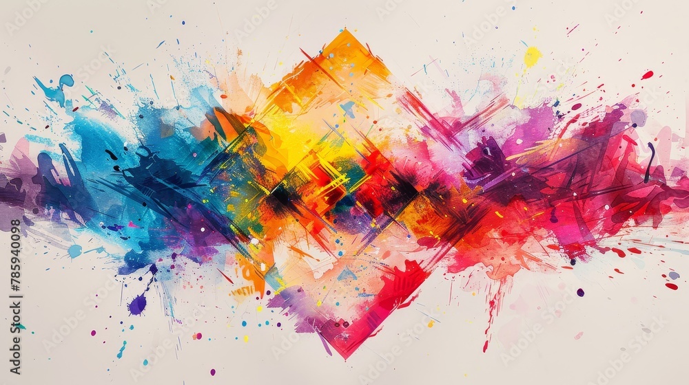 A sophisticated diamond shape crafted from an array of lively paint splatters A sophisticated diamond shape crafted from an array of lively paint splatters