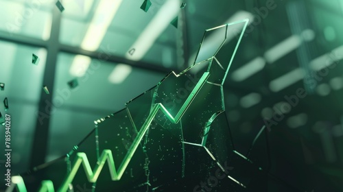 A line graph with a green arrow sharply pointing upwards, breaking through a glass ceiling, symbolizing exponential business growth.3D rendering. photo