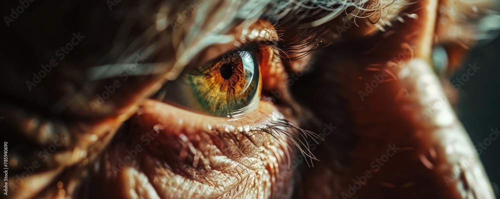 Close-up of elderly person's eye with wrinkles detail on face Close-up of elderly person's eye with wrinkles detail on face