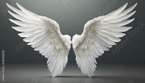 white angel wings with a soft, feathery texture isolated over grey background photo