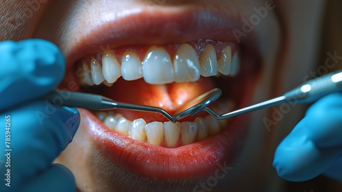 Digital render of a dental checkup focusing on a detailed examination, closeup photo