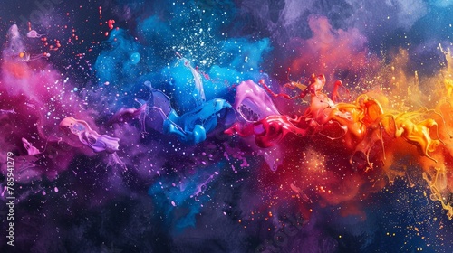 An artistic arrangement of colorful paint splashes forming an elegant square shape photo