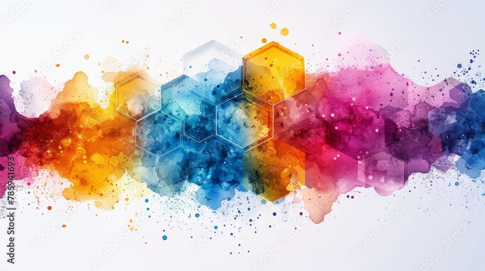 Fototapeta premium An elegant hexagon made of colorful paint splashes
