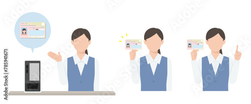 マイナンバー保険証を案内する受付女性セット	