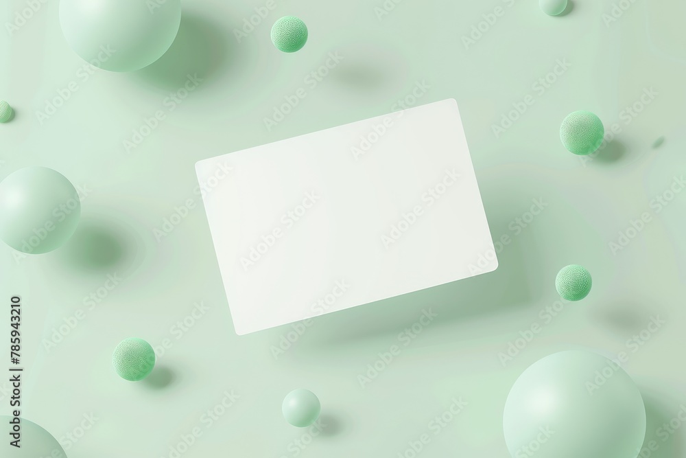 Blank white business card with green balls on pastel background Blank white business card with green balls on pastel background