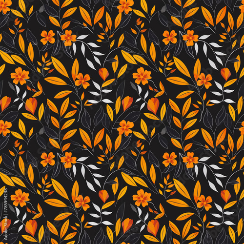 Floral orange color  form natural  seamless fabric pattern.