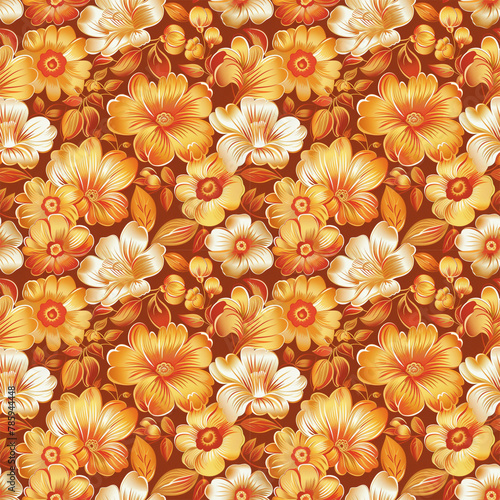 Floral orange color  form natural  seamless fabric pattern.