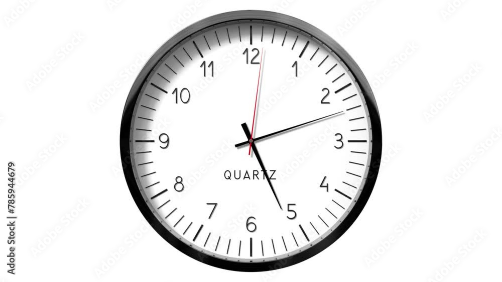 Classic wall clock on white background - 5 to 6 o clock - 3D 4k animation (3840 x 2160 px) Classic wall clock on white background - 5 to 6 o clock - 3D 4k animation (3840 x 2160 px)