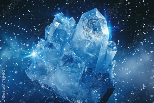 Beautiful blue emerald stone in space