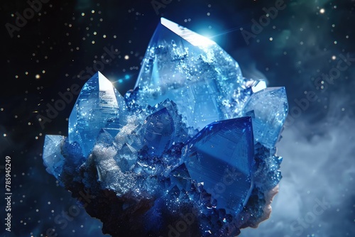 Beautiful blue crystal in space