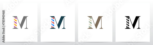 Barber Shop Sign on Letter Initial Logo Design M