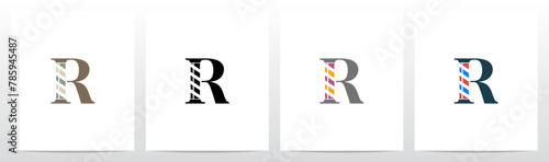 Barber Shop Sign on Letter Initial Logo Design R
