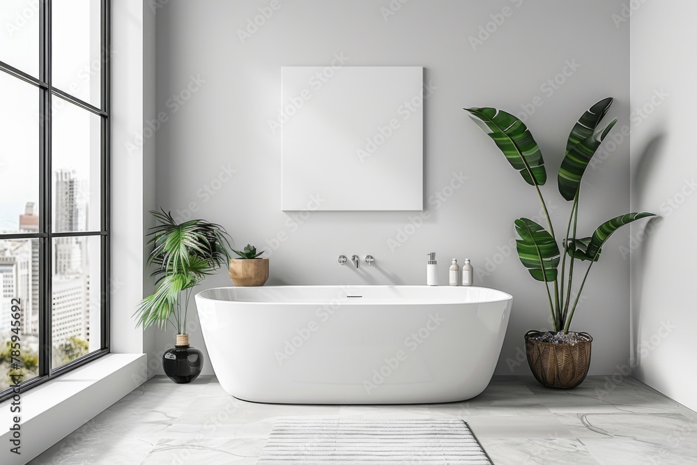 Fototapeta premium Bathroom Wall Mockup created with Generative AI