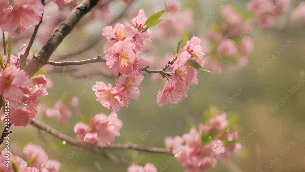 Peach Blossom Closeup in Spring Rain Peach Blossom Closeup in Spring Rain