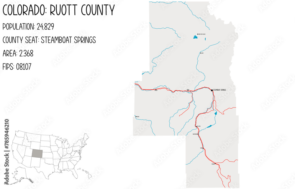 Large and detailed map of Ruott County in Colorado, USA. Large and detailed map of Ruott County in Colorado, USA.