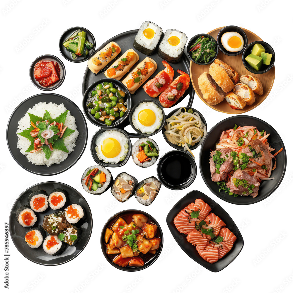 top view realistic group of korea food top view realistic group of korea food