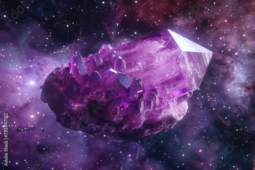 Beautiful purple emerald stone in space