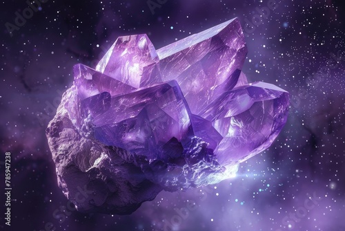 Beautiful purple emerald stone in space photo