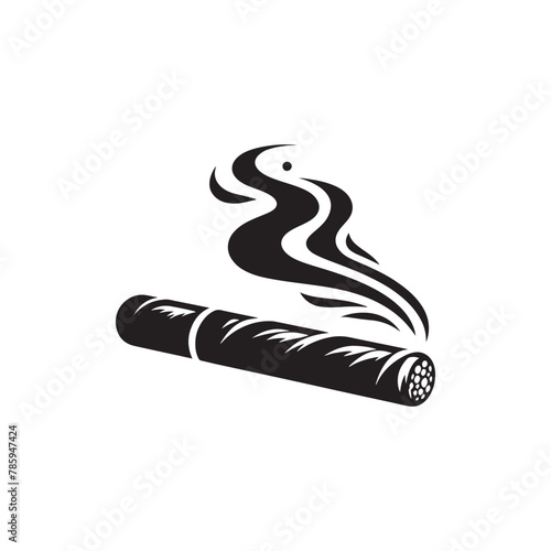 Smoky Elegance: Black Vector Silhouette of a Cigar with Curling Smoke in Stylish Contours- Cigar vector stock.