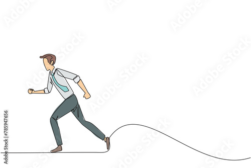 Single continuous line drawing businessman doing light exercise. Walking or running aims to maintain heart health. Businessman with healthy life style. Good mental. One line design vector illustration