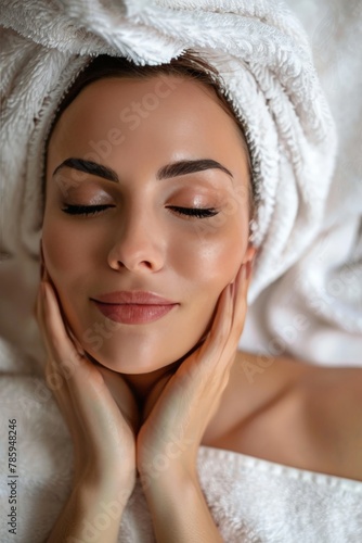 Serene woman enjoying a spa facial treatment