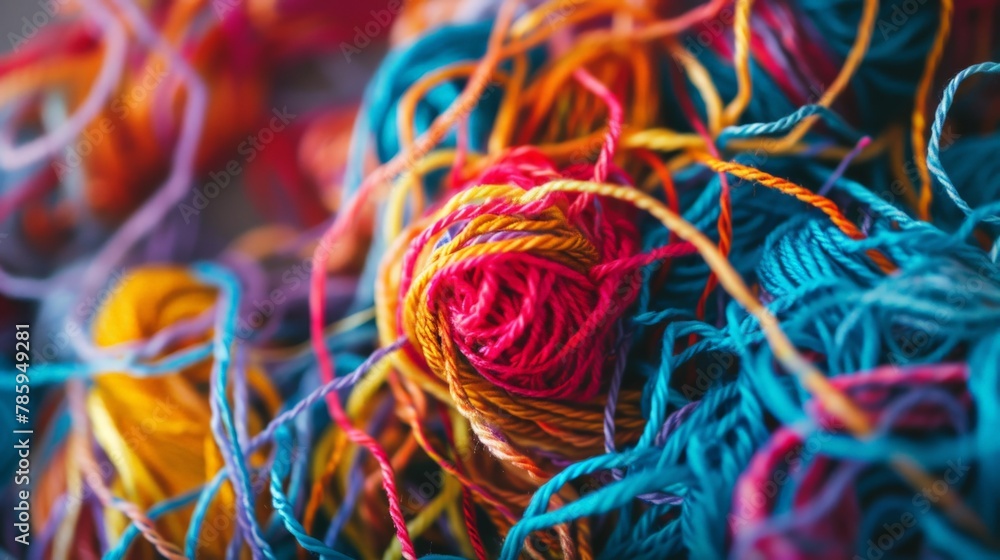 A tangled mess of yarn being unraveled patiently, representing the process of untangling complex thoughts and emotions. 