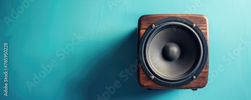 orange speaker with a contrasting deep teal backdrop highlights modern sound technology and design. photo