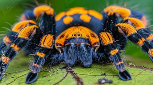 Detailed macro capture of a tarantula in its natural habitat, showcasing intricate spider details