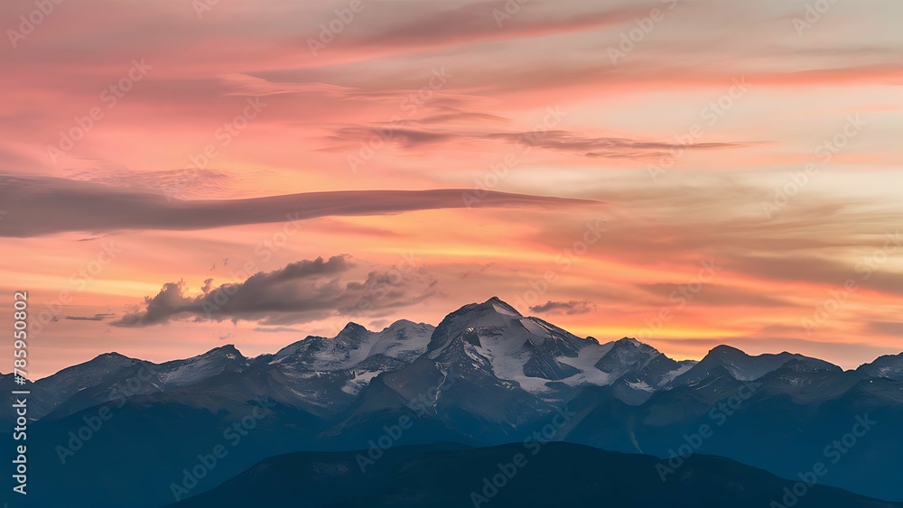A sunset view over a mountain range with a clear sky and warm, soft colors. A sunset view over a mountain range with a clear sky and warm, soft colors.
