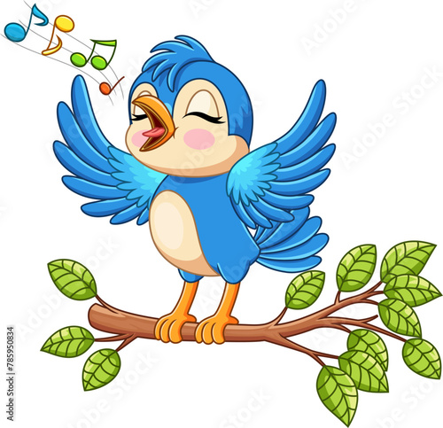 Cute bird singing on a tree branch © irwanjos