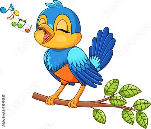 Cute bird singing on a tree branch © irwanjos