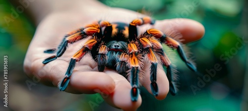 Detailed macro shot of a tarantula in its natural habitat, showcasing intricate spider details