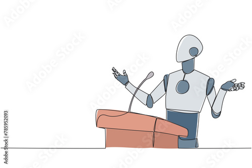 robot giving speech at podium, line art clip art preview